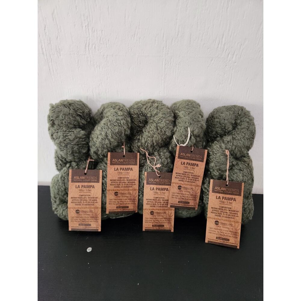 Aslan Trends La Pampa Yarn Lot Of 5 Merino Mohair Boucle Green Argentina Sealed - Picture 2 of 6